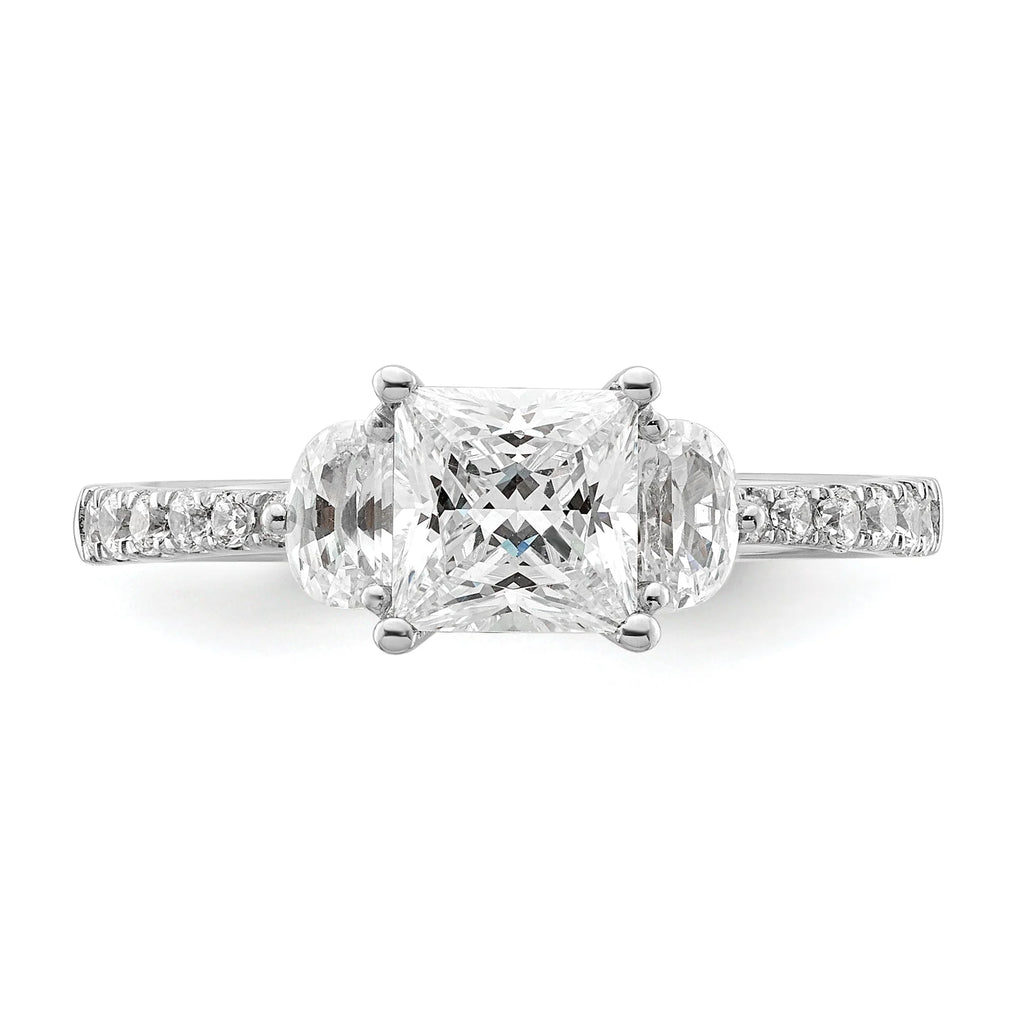14k White Gold 3 Stone Half Moon/Princess Cut CZ Ring Q6959