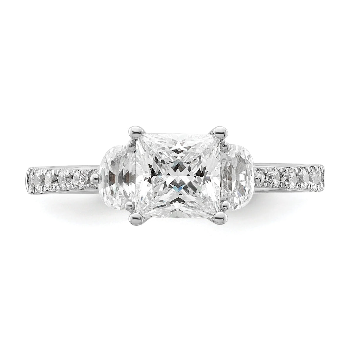 14k White Gold 3 Stone Half Moon/Princess Cut CZ Ring Q6959