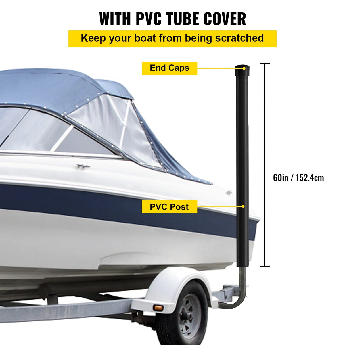 Boat Trailer Guide-on, 60", One Pair Galvanized Steel with PVC Tube Covers A5173