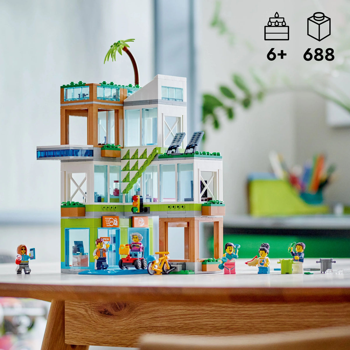 LEGO My City Apartment Building 60365 Toy Set with Connecting Three Floor Room Modules, Includes a Mobility Scooter, Bike and 6 Minifigures S7685