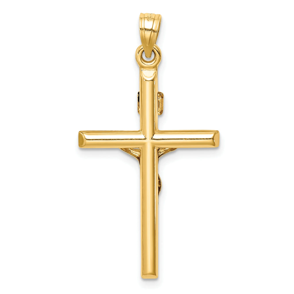 14K Yellow Gold Hollow Crucifix Pendant Charm Q1339