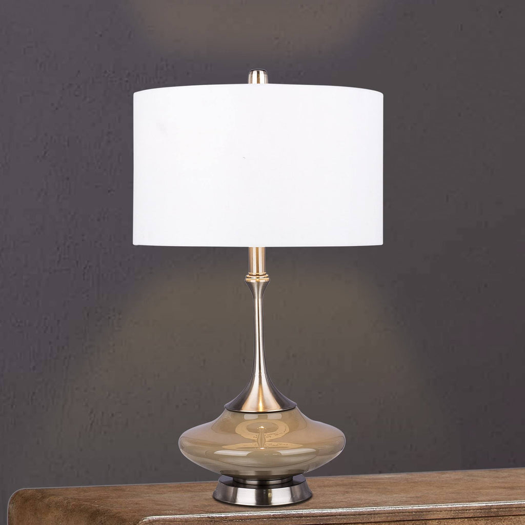 Retro 26.5 inch Grey Glass Brushed Steel Metal Table Lamp E330044