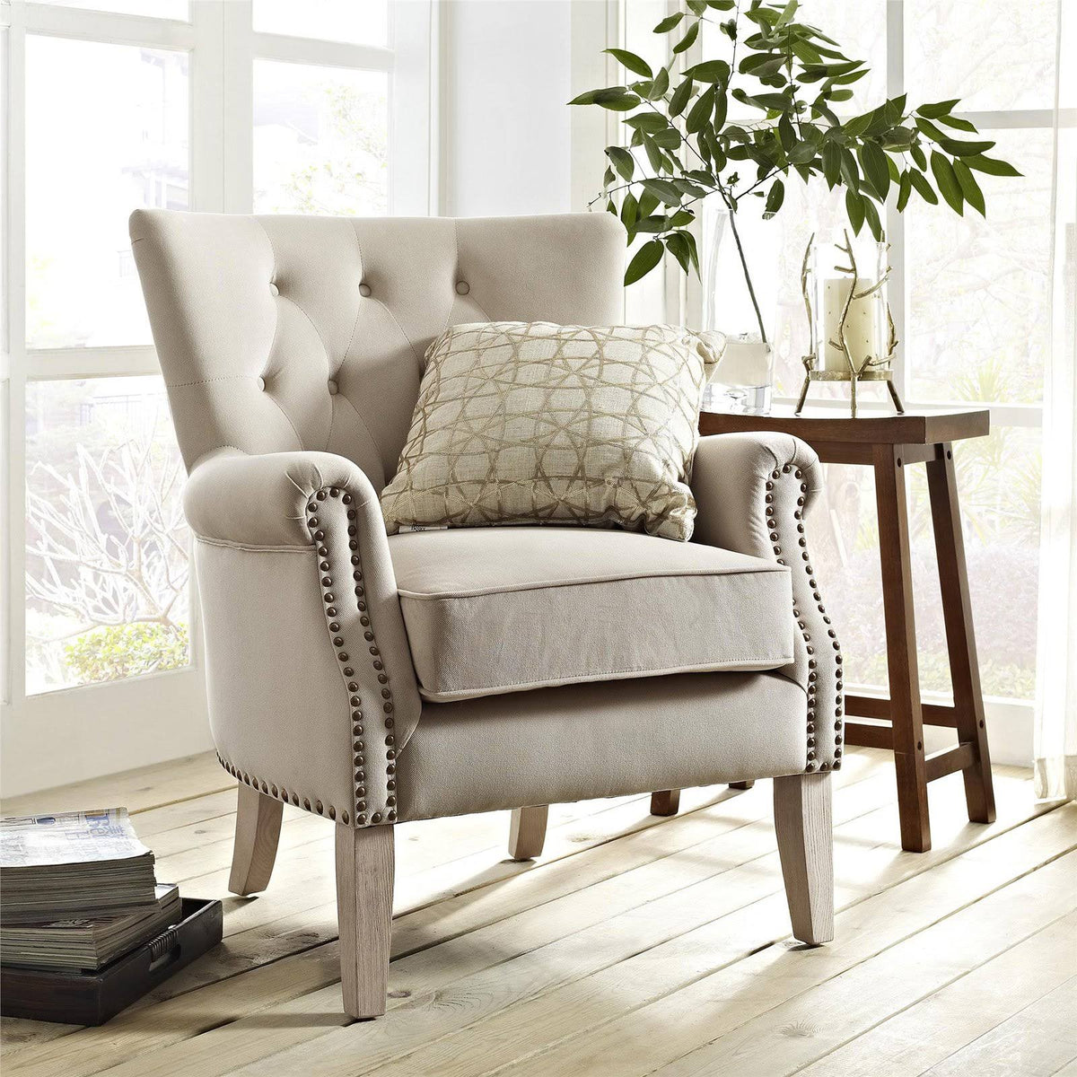 Beige Rolled Arm Accent Chair H441