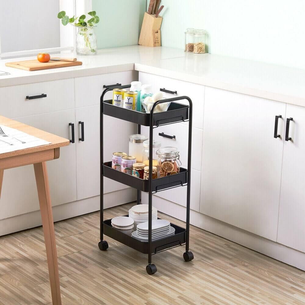 Blue 3-Layer Mobile Utility Trolley with Casters E637537