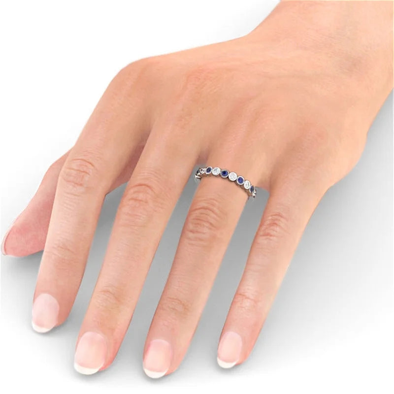 14K White Gold Blue Sapphire Eternity Band Y1287