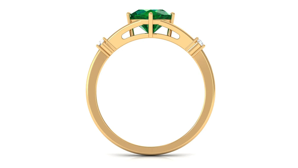 Cushion Cut Lab Grown Emerald Solitaire Ring with Diamond, 14K Yellow Gold, US 9.50 H590