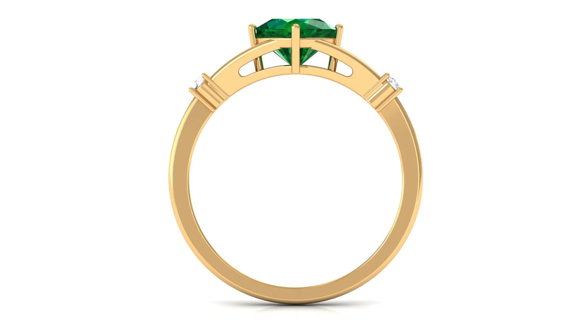Cushion Cut Lab Grown Emerald Solitaire Ring with Diamond, 14K Yellow Gold, US 9.50 H590