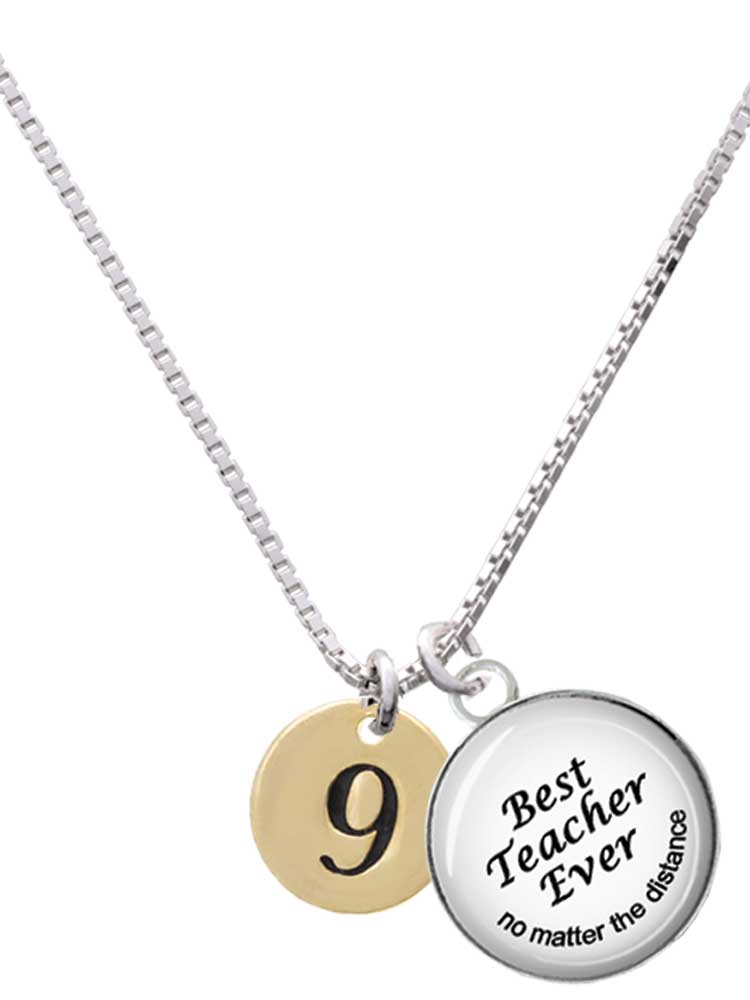 Goldtone Disc Number 9 Dome Charm Necklace T50259