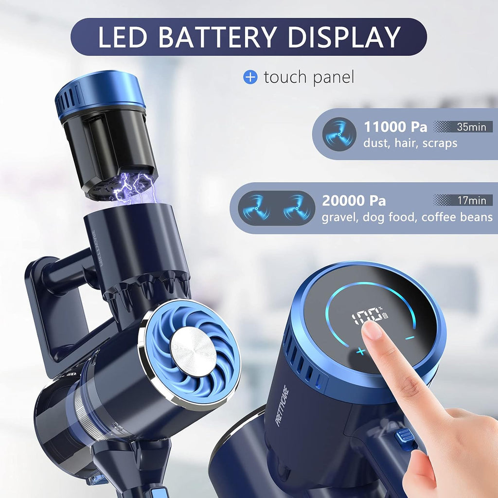 Cordless Stick Vacuum Cleaner with LED Touch Display, 20KPA, 2600mAh Detachable Battery, 4 in 1 Lightweight Rechargeable Handheld I886378