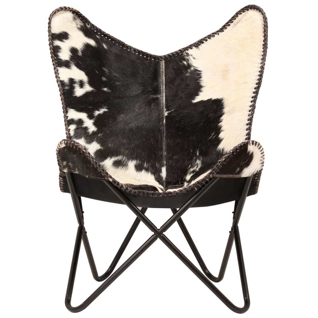 Butterfly Chair Black and White Genuine Goat Leather Z48759