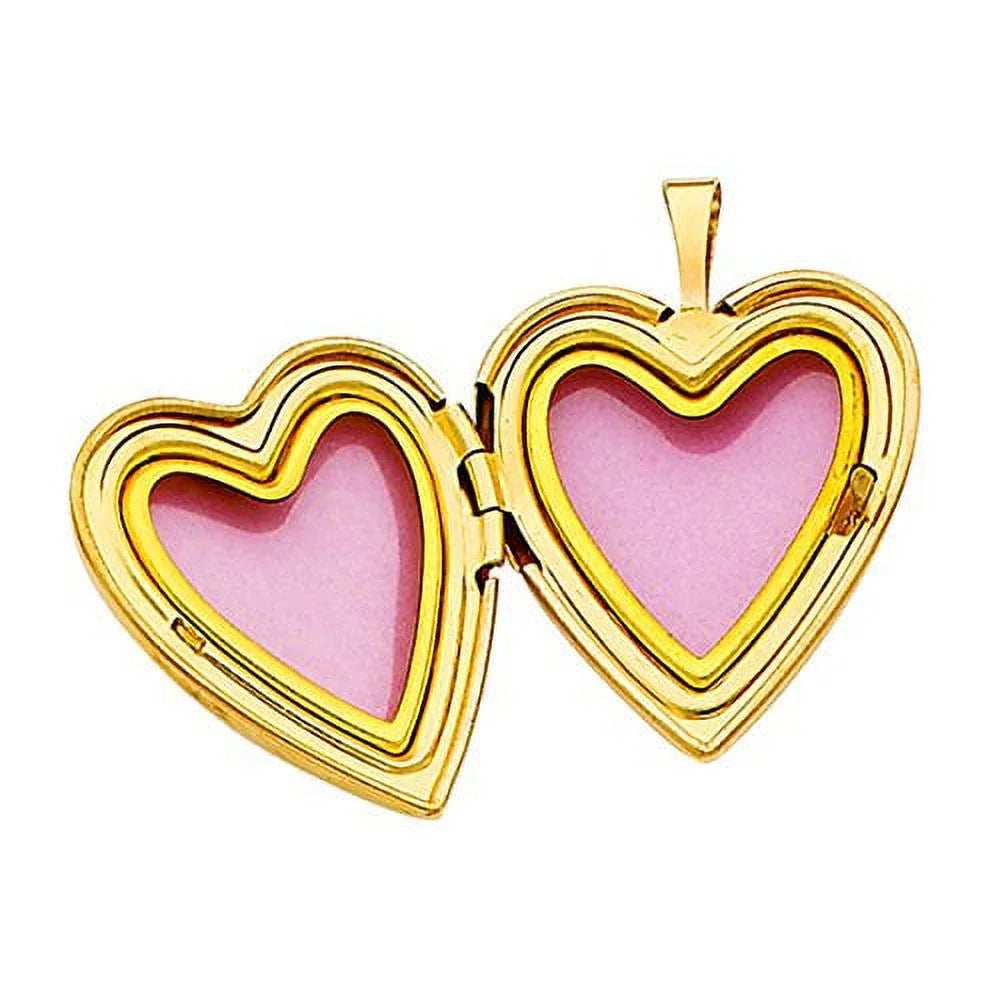 14k Yellow Gold Heart Locket Pendant with 0.8 mm Wheat Chain 16'' - 22'' G73462