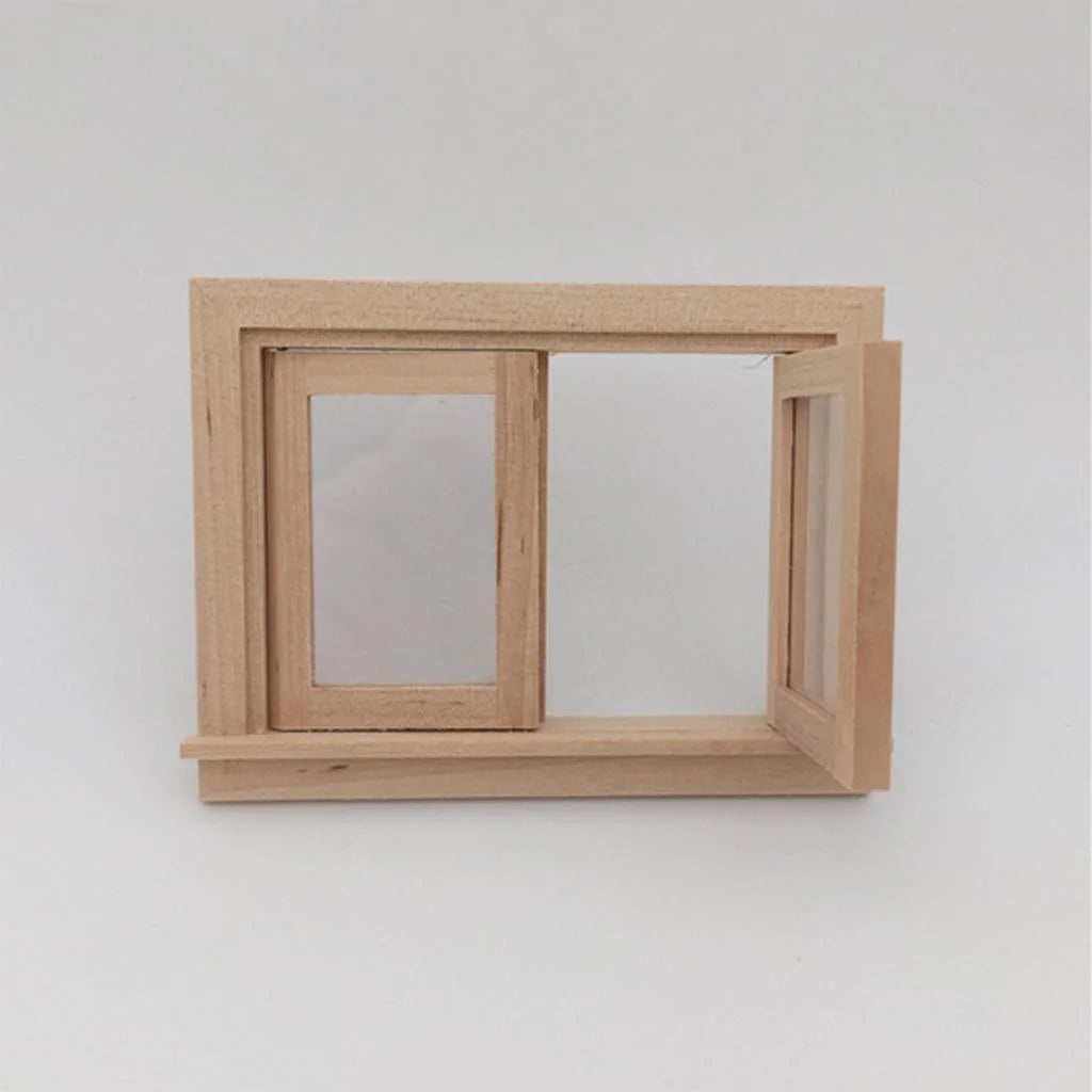 3 Pieces 1/12 Dollhouse DIY Unpainted 2-Pane Window Frame P11972