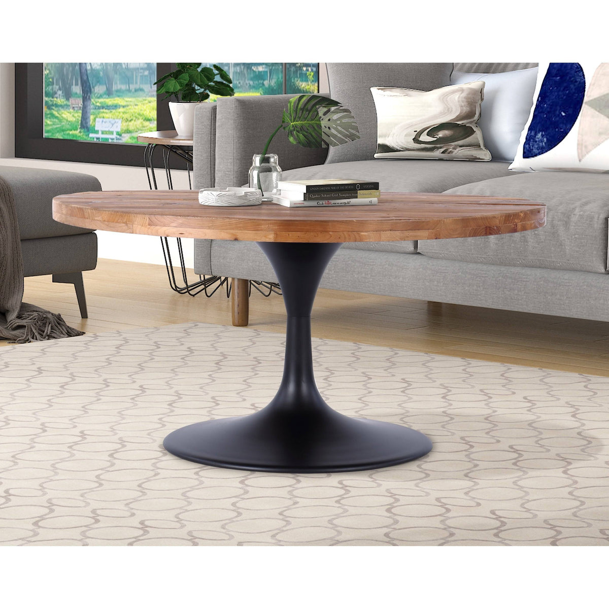 Natural Reclaimed Wood and Metal Pedestal Coffee Table L22713