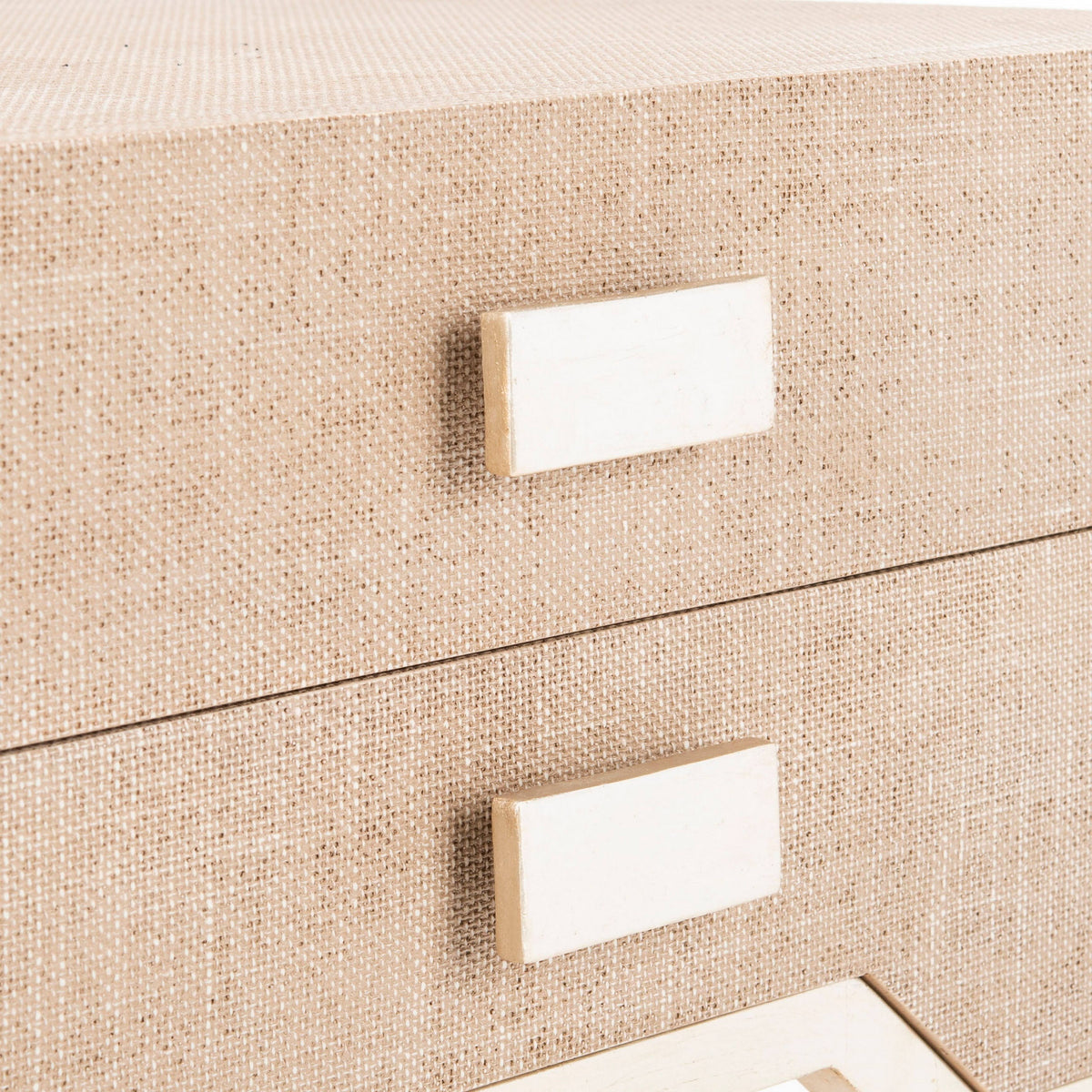 Beige/Silver 2 Drawer Faux Raffia Nightstand H740