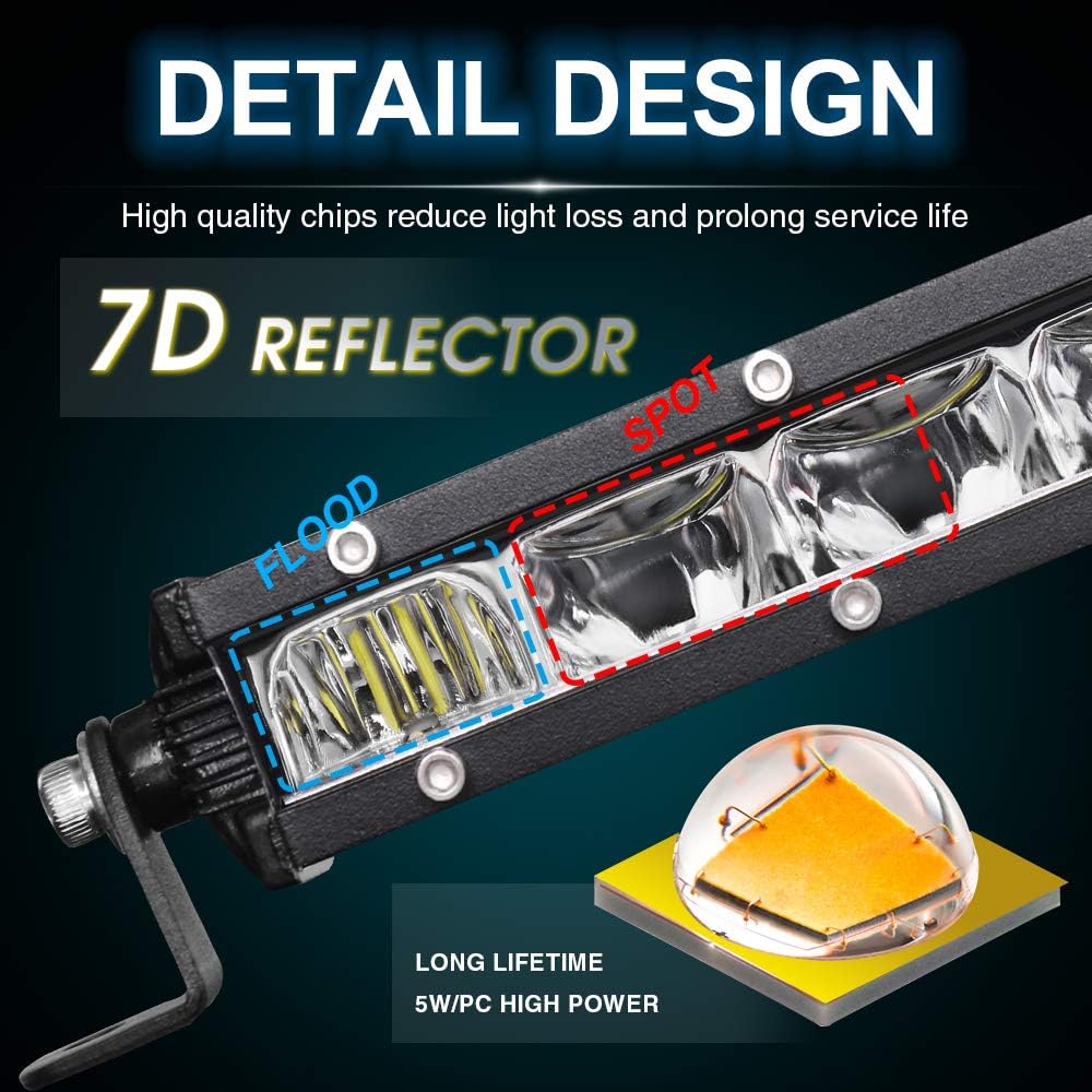 26 inch Single Row LED Light Bar Spot Flood Combo Beam 12V 24V Off Road Work Light W7934