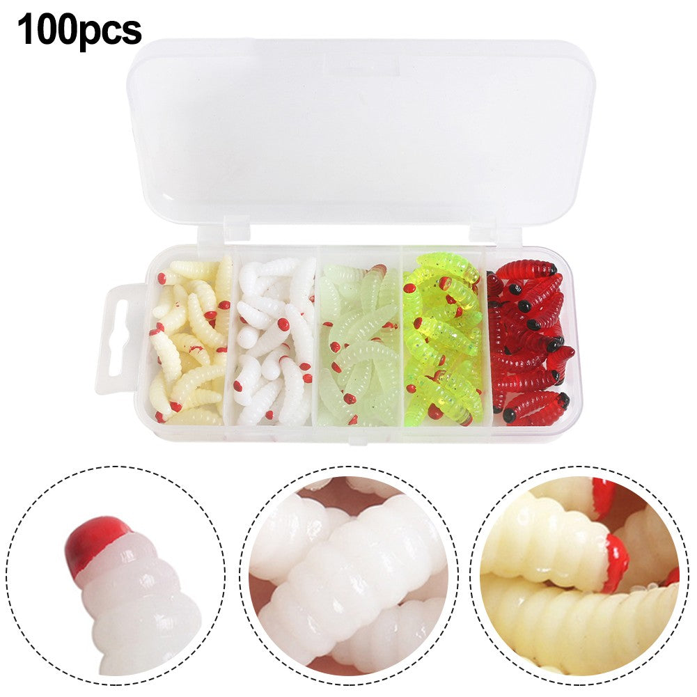 100Pcs Boxed Silica Gel Soft Bait Artificial Maggots R457727