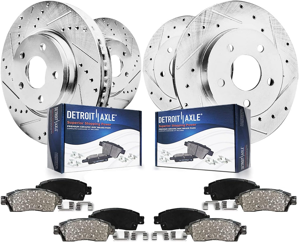 Front & Rear Drilled Rotors + Brake Pads 10pc Set F1851