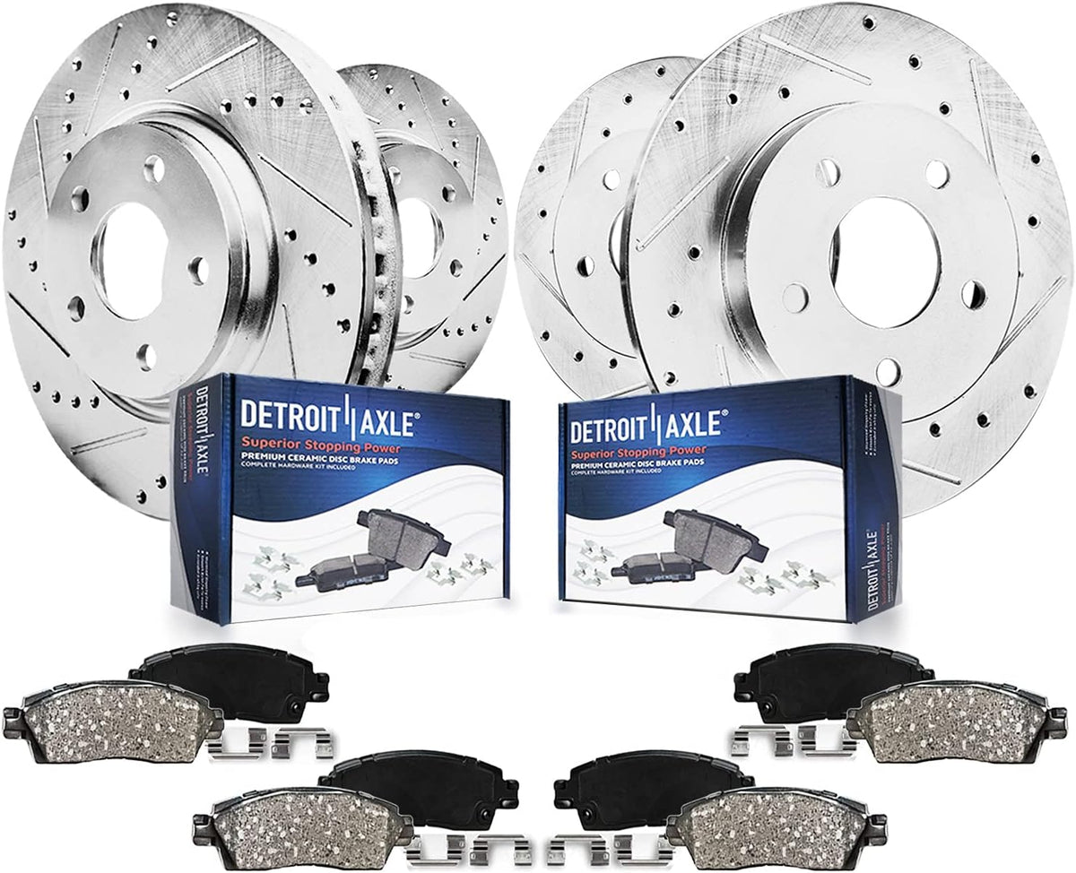 Front & Rear Drilled Rotors + Brake Pads 10pc Set F1851