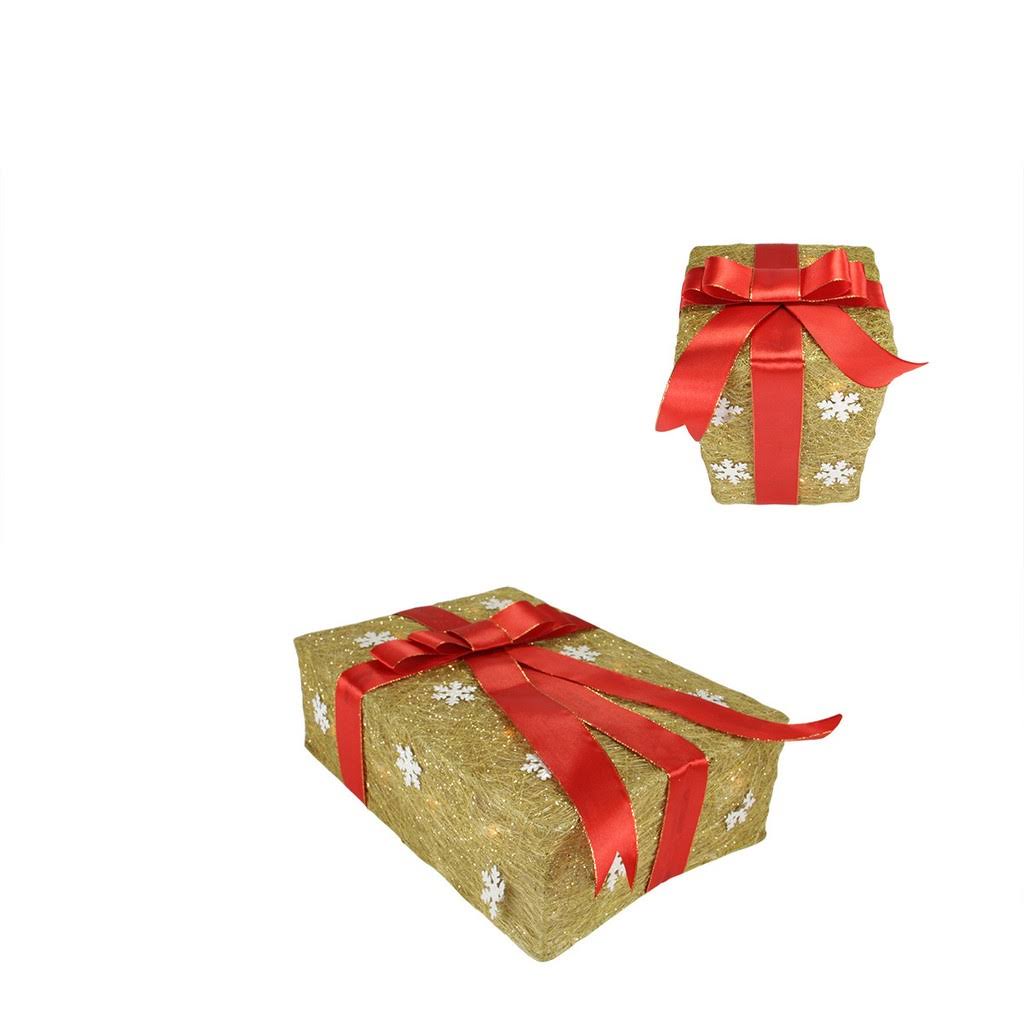 Set of 3 Gold Sisal Gift Boxes Lighted Christmas Decorations P81385