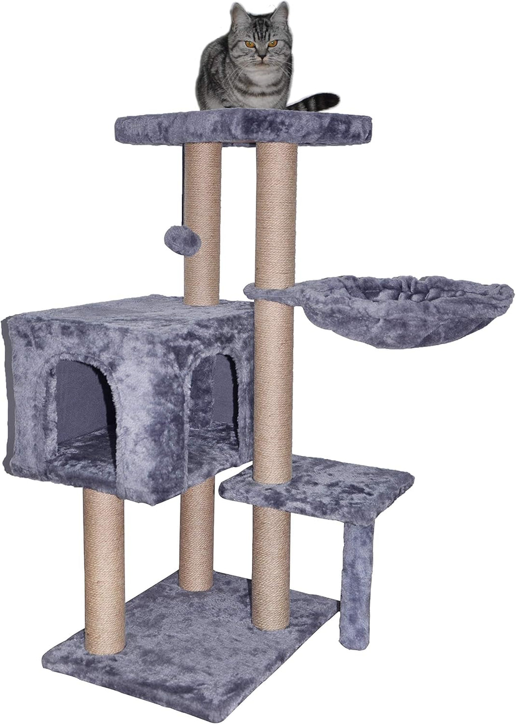Grey Cat Tree with Scratching Toy and Ball Activity Centre R231883
