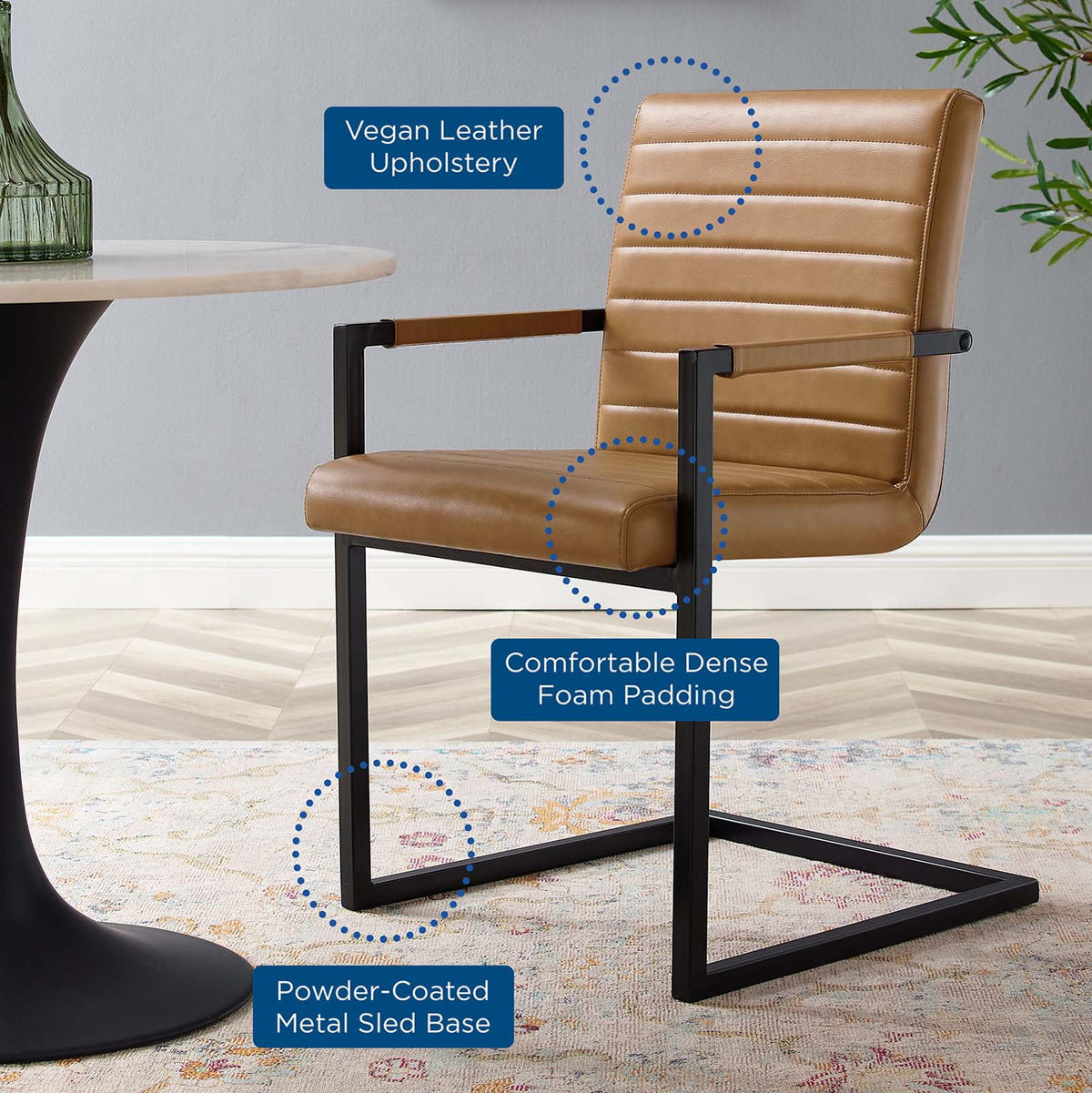 Tan Vegan Leather Dining Chairs, Set of 2 O813
