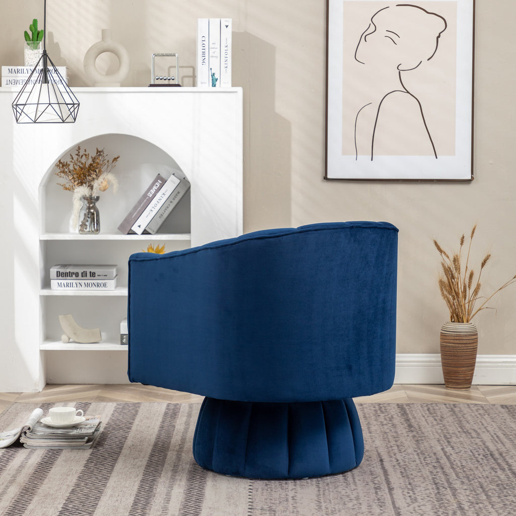 Navy Velvet Round Swivel Accent Barrel Chair U65015