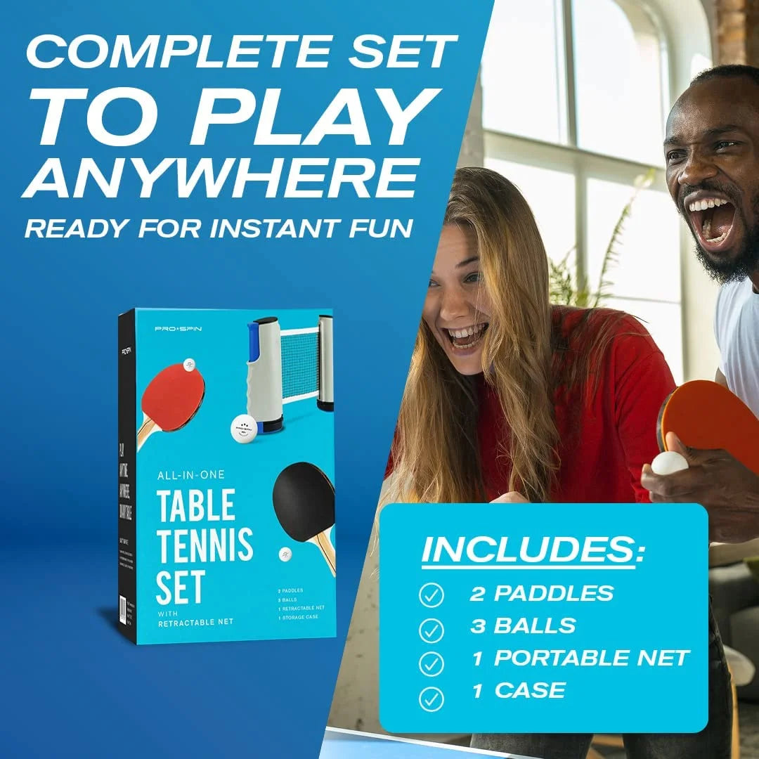 Portable Ping Pong Set with Retractable Net, Paddles W168
