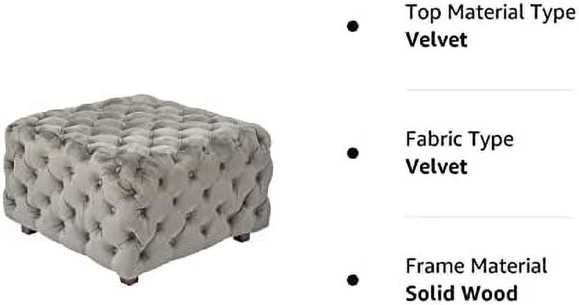 Gray Velvet Ottoman Bench Cube Foot Rest Stool Coffee Table 27.2" W B927