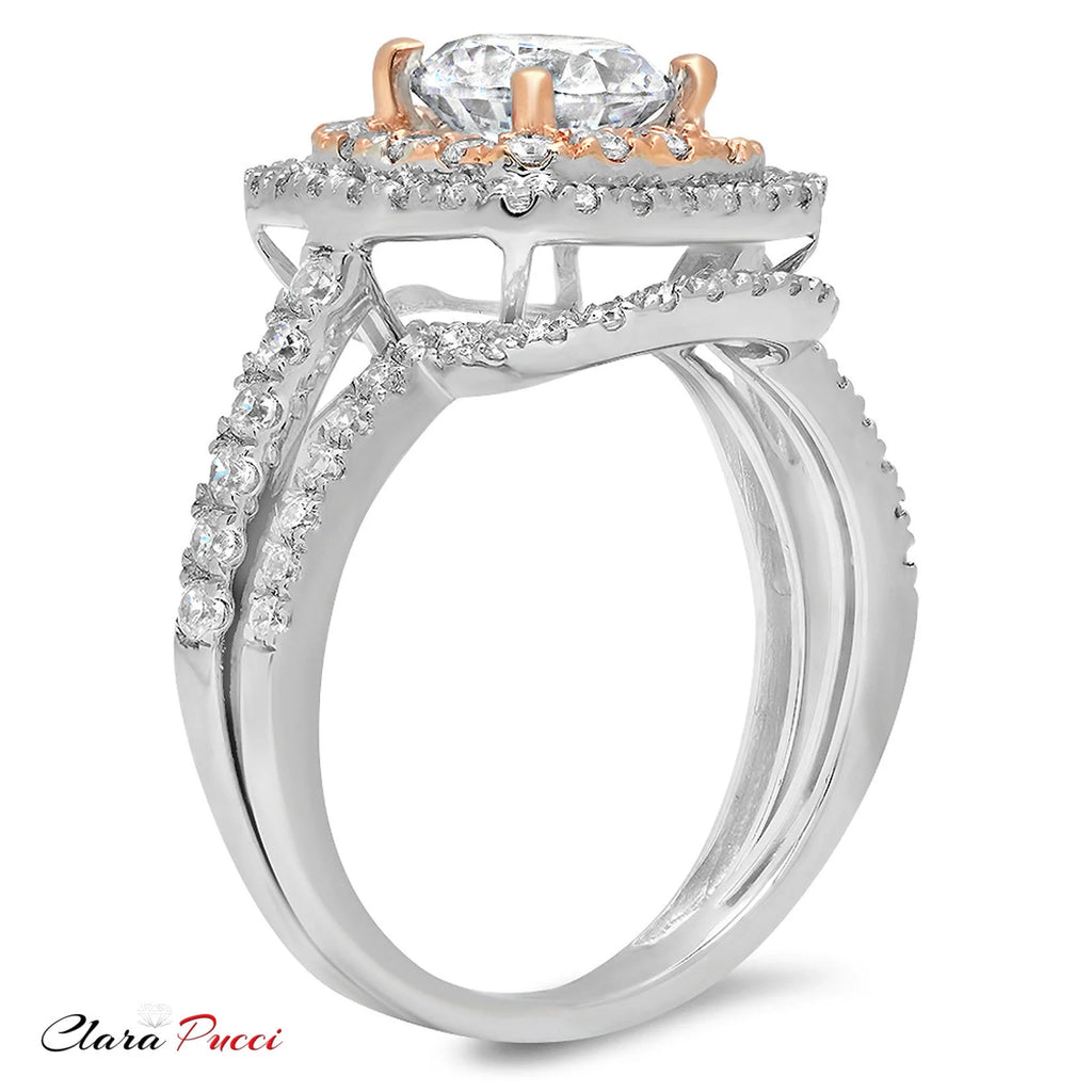 14K White Rose Gold Halo Engagement Ring Set F9773
