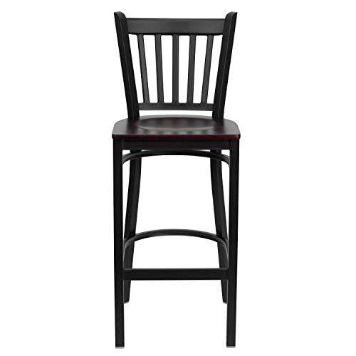 Black Vertical Back Metal Restaurant Barstool with Mahogany Wood Seat W2847