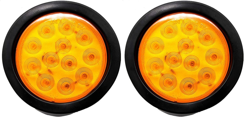 4" Inch White Red Amber 12 LED Round Trailer Light Kit with 3 wire Pigtail Plug & Grommet, Pack of 2 H439622