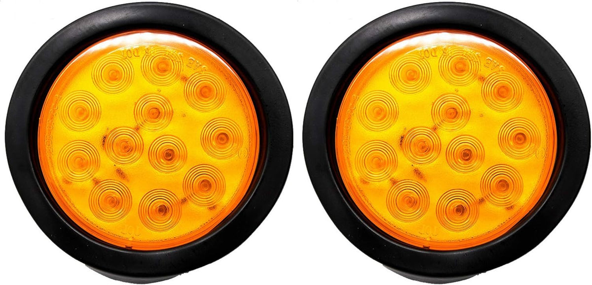 4" Inch White Red Amber 12 LED Round Trailer Light Kit with 3 wire Pigtail Plug & Grommet, Pack of 2 H439622