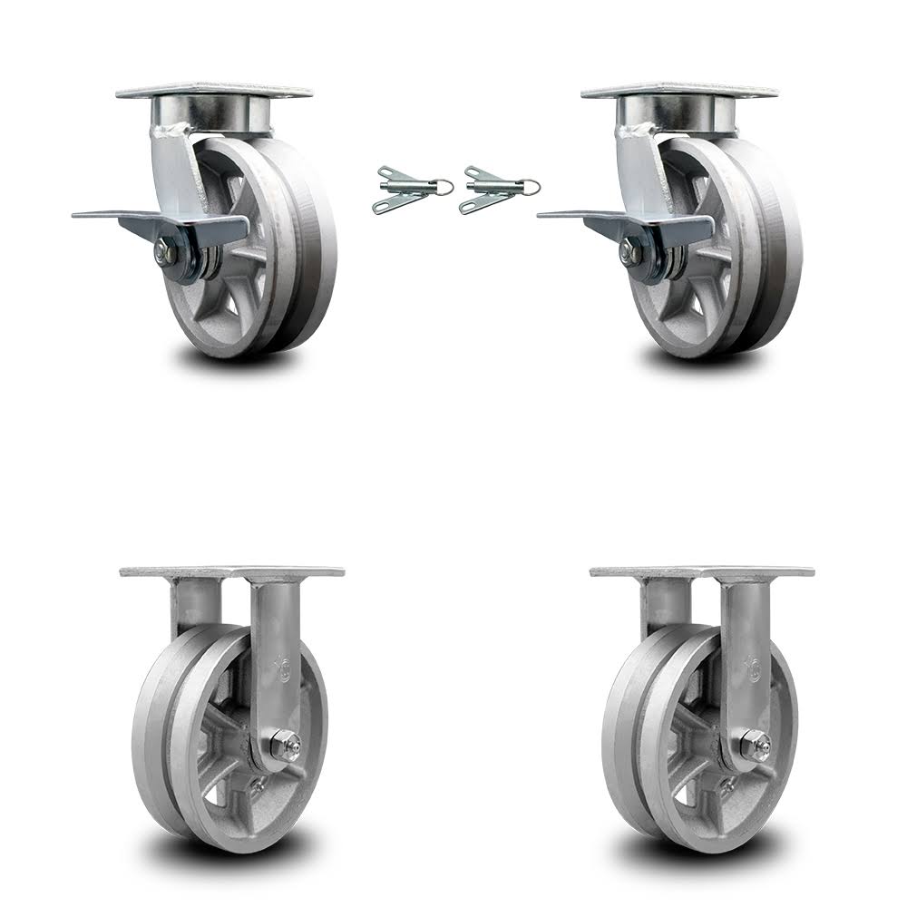 6x22 V Groove Semi Steel Caster with Side Lock Brake W384736