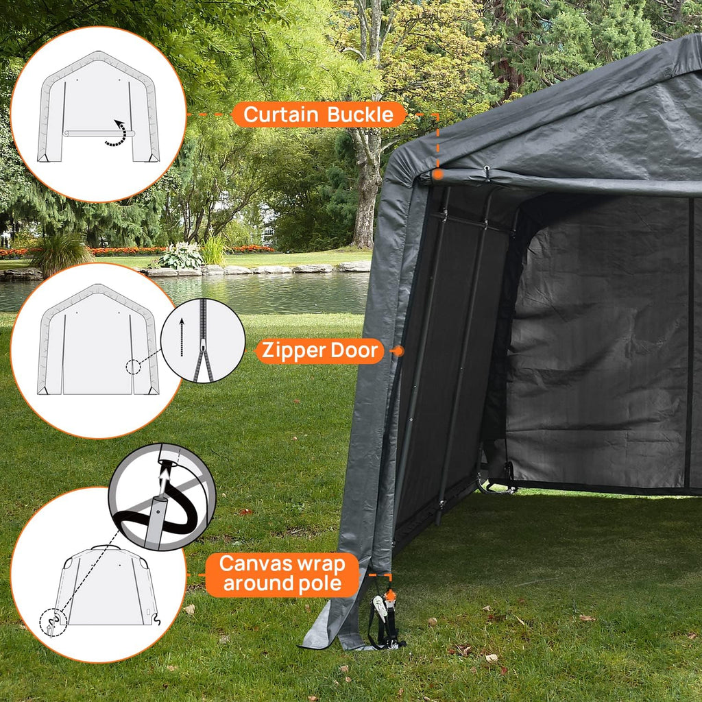 10x15ft Heavy Duty Carport Canopy with Sidewalls Portable Shed J5719