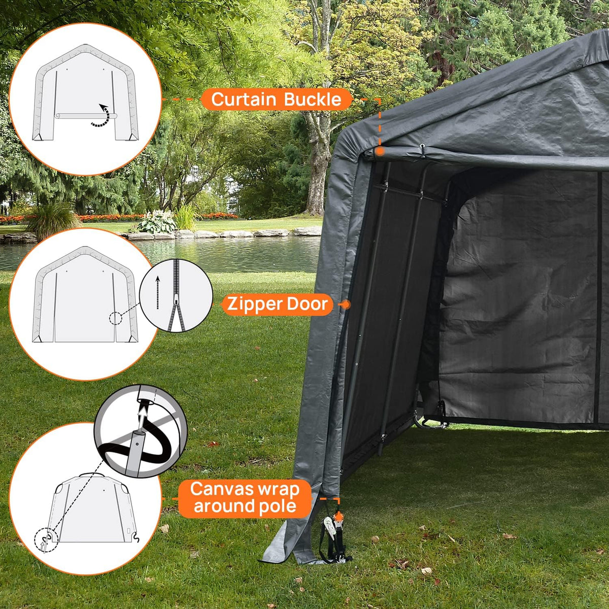 10x15ft Heavy Duty Carport Canopy with Sidewalls Portable Shed J5719