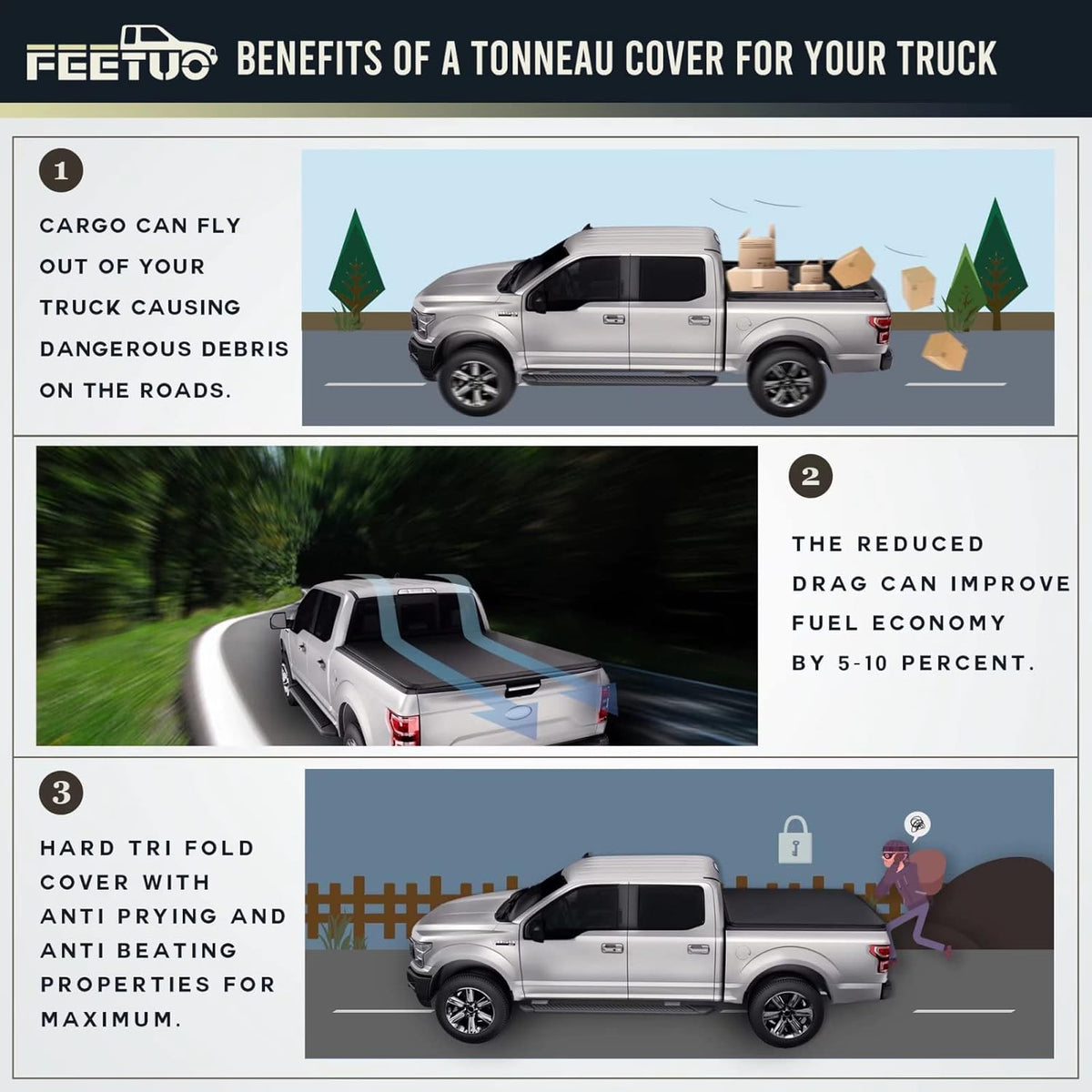 Soft Tri-Fold Tonneau Cover Truck Bed W87520