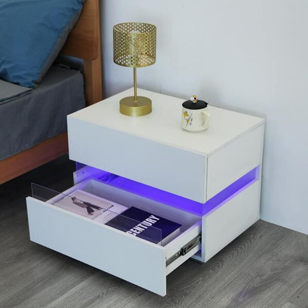 White 2 Drawer LED Nightstand L652010