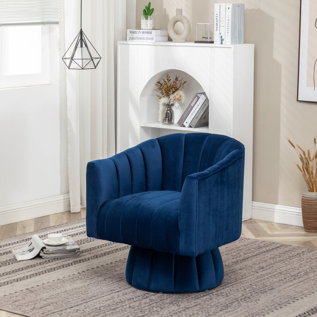 Navy Velvet Round Swivel Accent Barrel Chair U65015