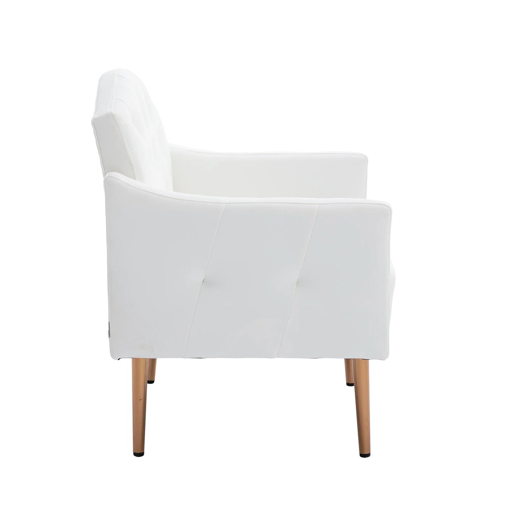 White PU Leather Accent Chair with Golden Metal Legs U15430