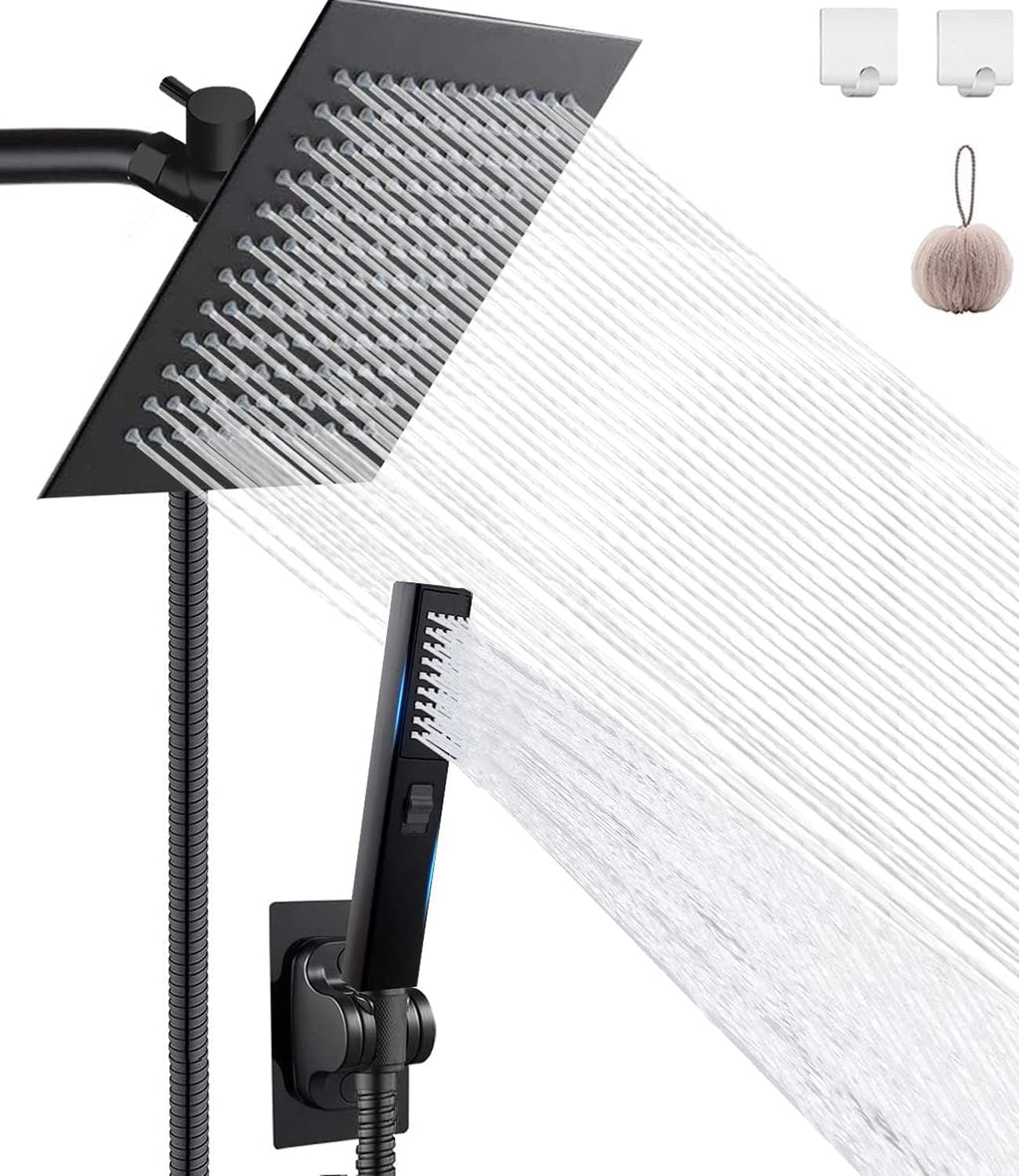 Black 8'' Rainfall Stainless Steel Shower Head with Handheld Combo, 78'' Hose, Pack of 2 N902