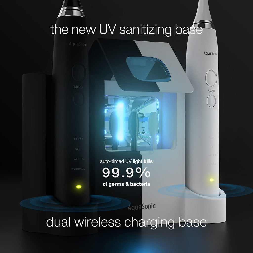 Electric Smart Toothbrush with UV Sanitizing Charging Base, 10 Brush Heads, 2 Travel Cases, Pack of 2 Q59347