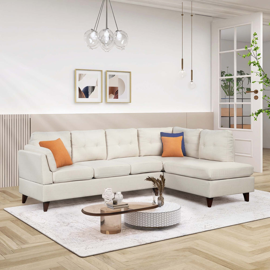 Beige L-Shape Couch with Chaise Lounge E436