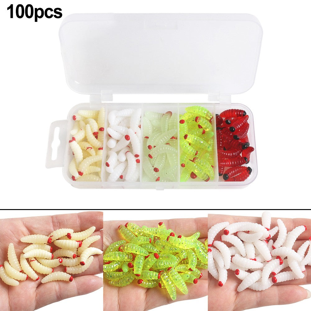 100Pcs Boxed Silica Gel Soft Bait Artificial Maggots R457727