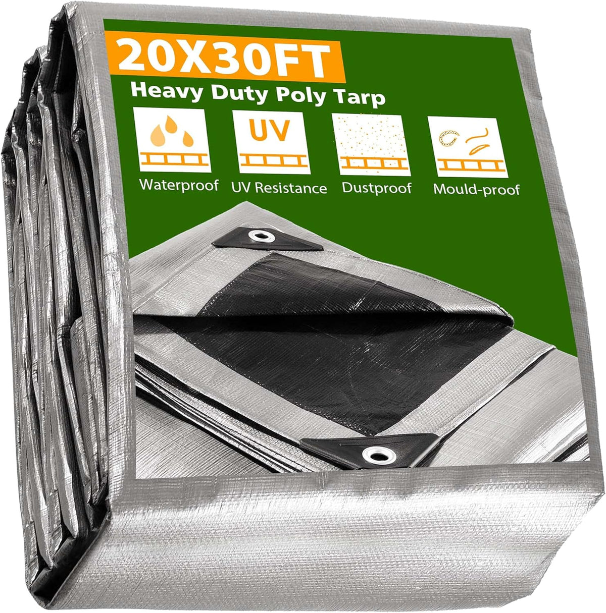 12x16ft Heavy Duty Reinforced Poly Tarp Waterproof Tarpaulin S845356
