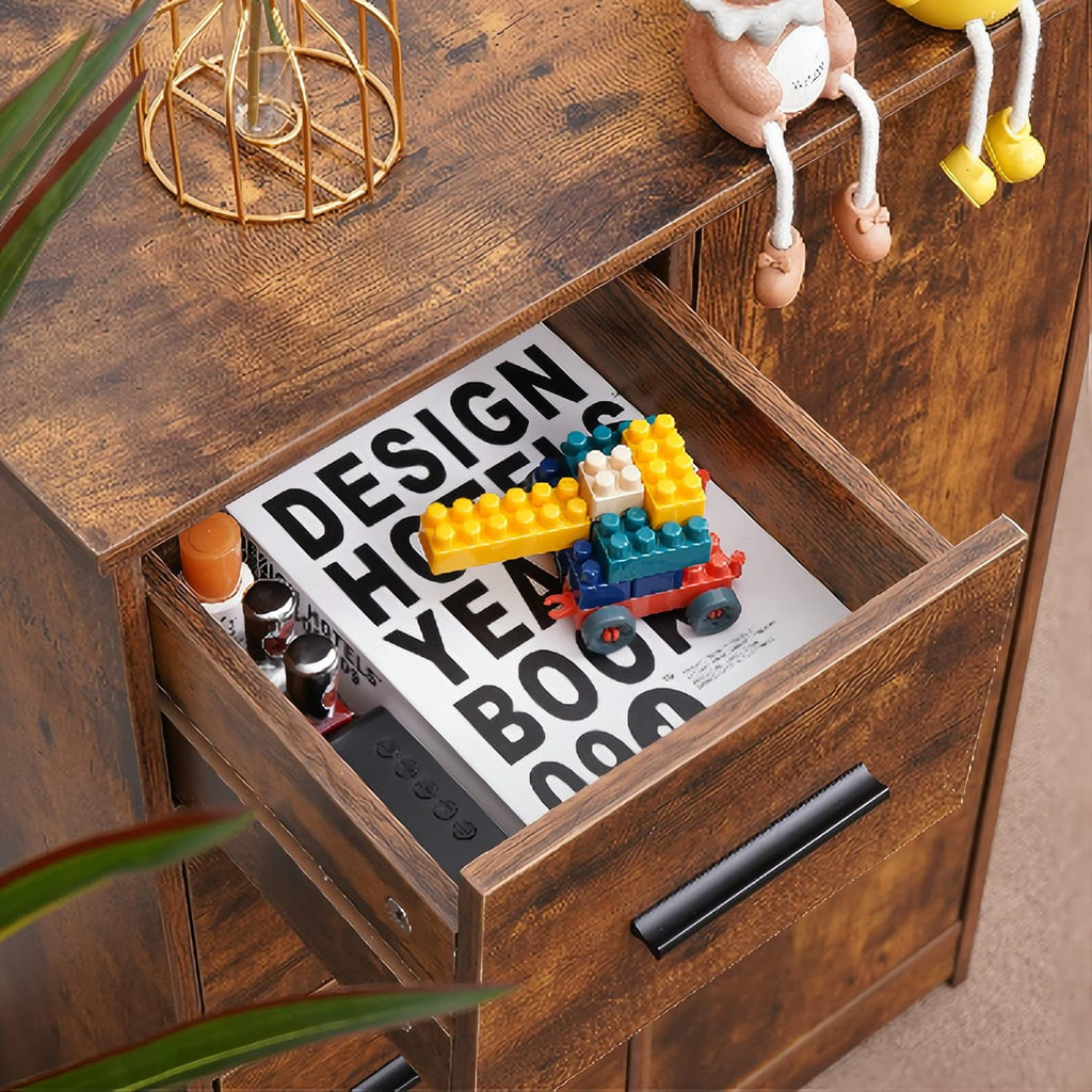 Rustic Brown Bathroom Storage Cabinet with 4 Drawers and Adjustable Shelf J8217