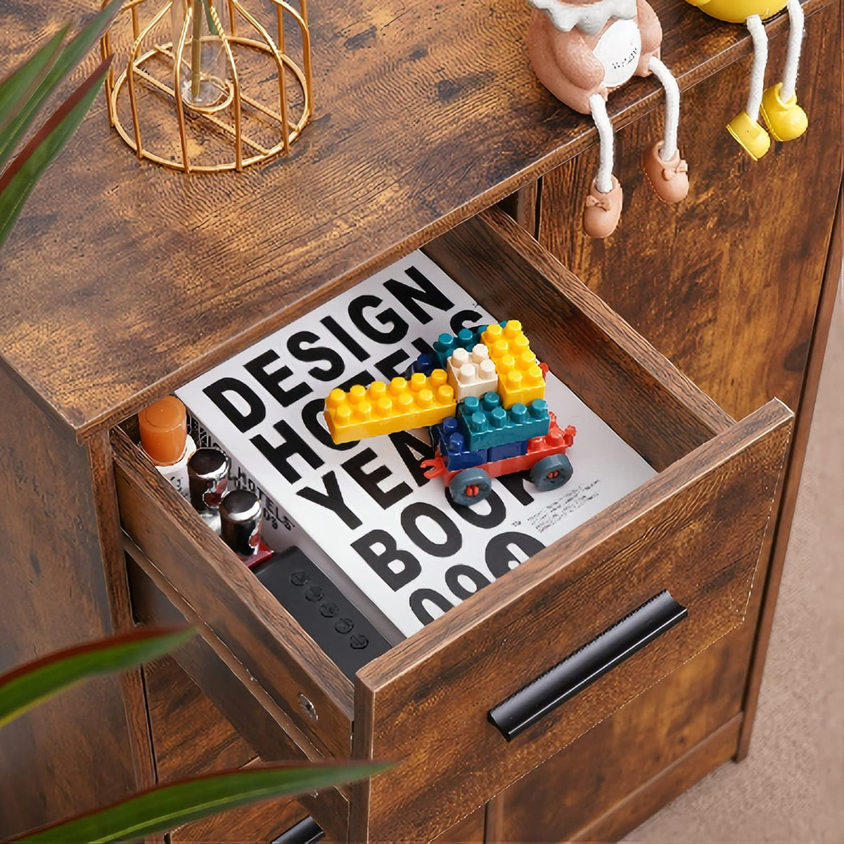 Rustic Brown Bathroom Storage Cabinet with 4 Drawers and Adjustable Shelf J8217