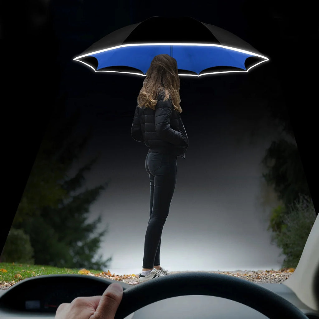 Blue 45" Reverse Folding Umbrella with Reflective Strip K628715