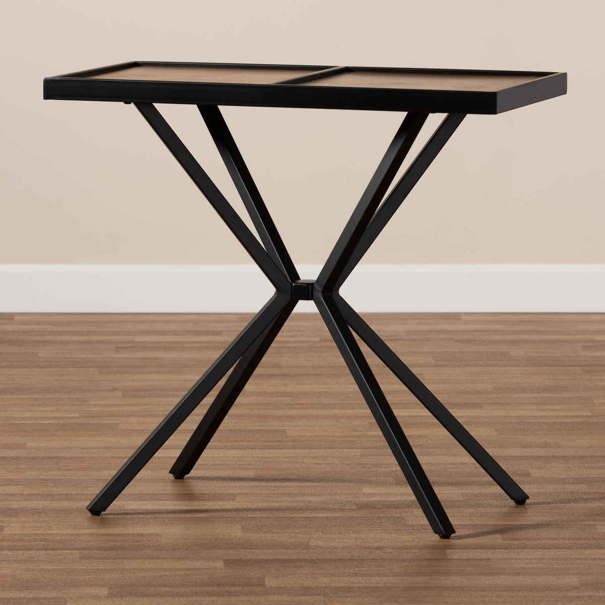 Walnut Finished Wood and Black Finished Metal Console Table A4458