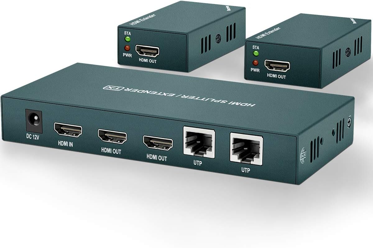 HDMI Extender Splitter 1x2, 165ft (50m) Over CAT5e/CAT6/CAT7, Pack of 2 O4675