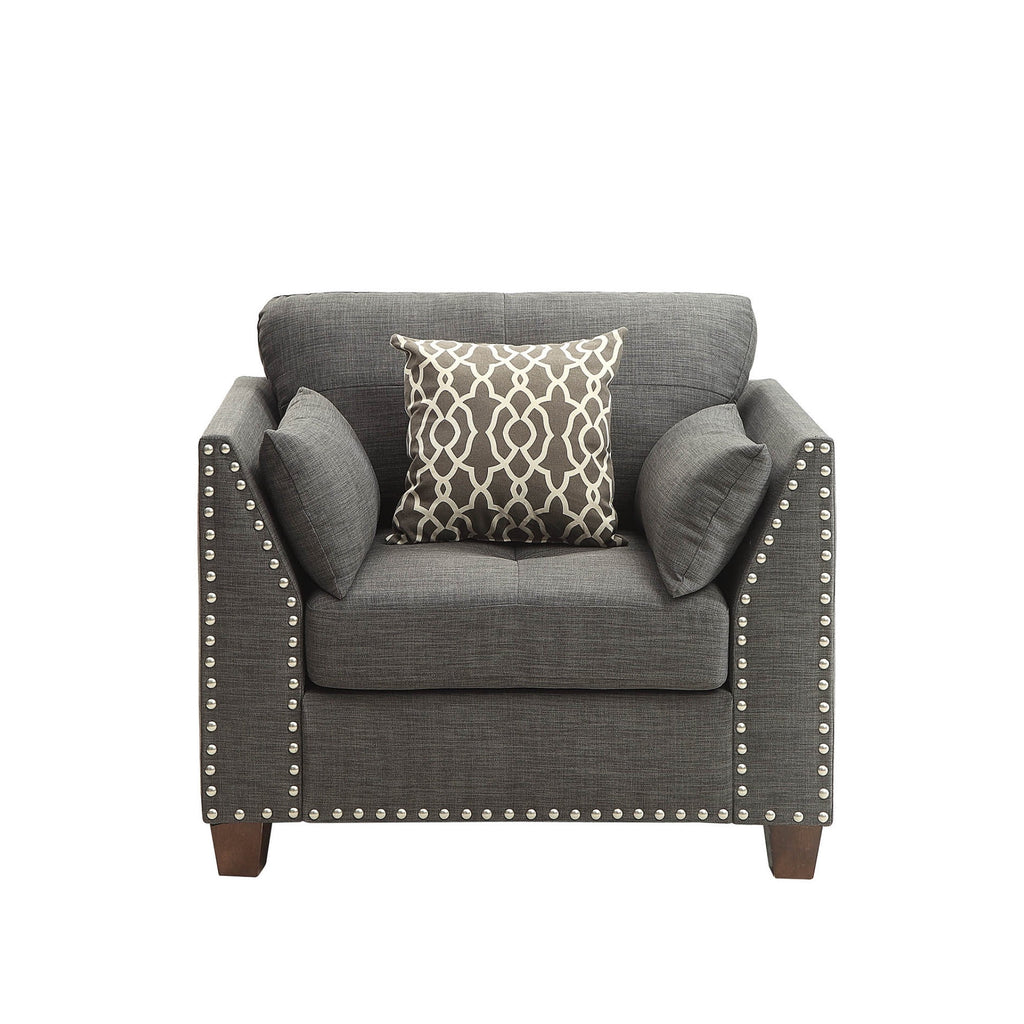 Laurissa Chair & 3 Pillows in Light Charcoal Linen I645